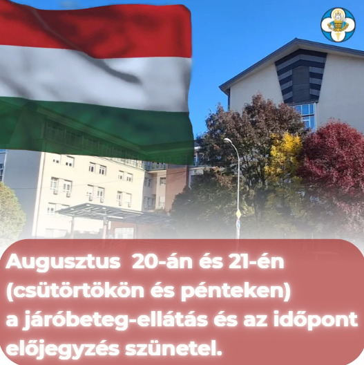 Augusztus 20-án és 21-és (csütörtökön és pénteken) a járóbeteg-ellátás és az időpont előjegyzés szünetel.